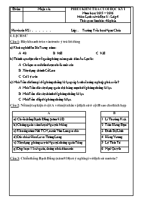 Đề kiểm tra cuối học kỳ 1 môn Lịch sử + Địa lý Lớp 4 - Năm học 2015-2016 - Trường Tiểu học Ngọc Châu (Có đáp án)